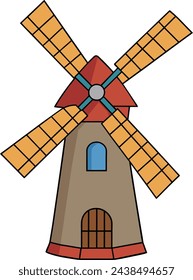 Windmill in cartoon style vector illustration