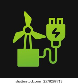 windmill charge icon Glyph color, free energy, ecology, renewable and green energy concept. Solid with Gradient color icon.