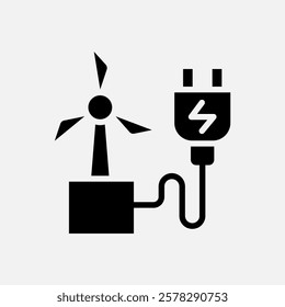 windmill charge icon Glyph, free energy, ecology, renewable and green energy concept. Black and solid icon.