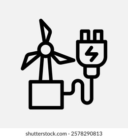 windmill charge icon line, free energy, ecology, renewable and green energy concept. Linear and lineart icon.