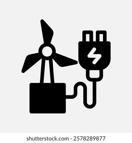 windmill charge icon Semi solid, free energy, ecology, renewable and green energy concept. Black and semi solid icon.