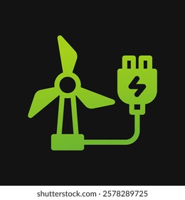 windmill charging icon Glyph color, free energy, ecology, renewable and green energy concept. Solid with Gradient color icon.