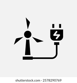 windmill charging icon Glyph, free energy, ecology, renewable and green energy concept. Black and solid icon.