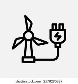 windmill charging icon line, free energy, ecology, renewable and green energy concept. Linear and lineart icon.