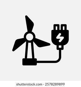 windmill charging icon Semi solid, free energy, ecology, renewable and green energy concept. Black and semi solid icon.