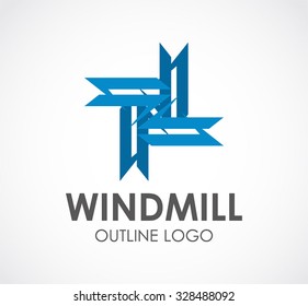 Windmill circular ribbon technology abstract vector and logo design or template outline business icon of company identity symbol concept