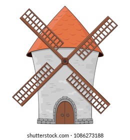 Windmill. Colored doodle. Vector illustration isolated on white background