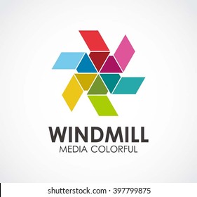 Windmill colorful of circle abstract vector and logo design or template creative business icon of company identity symbol concept