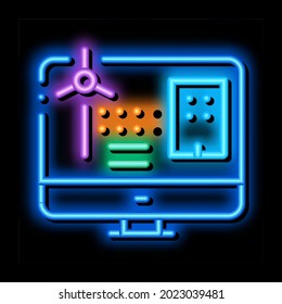 windmill computer control neon light sign vector. Glowing bright icon windmill computer control sign. transparent symbol illustration