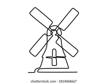 Windmill continuous one line drawing. Vector illustration
