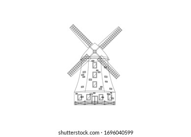 Windmill Country Icon Vector Outline Design Illustration