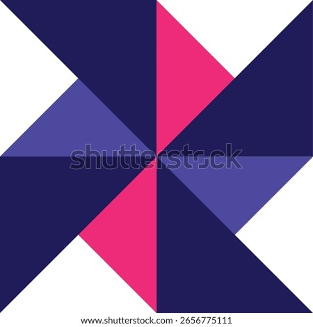 Windmill design created from navy blue, pink and purple triangles 