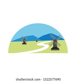 windmill design logo, mountain background