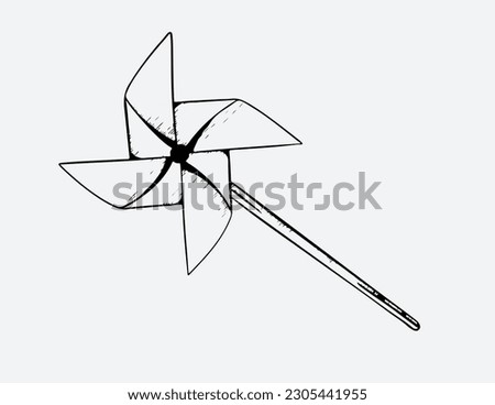 Windmill doodle. Hand drawn pinwheel pattern. vector background