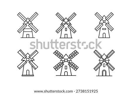 windmill draft icon line art vector illustration isolated