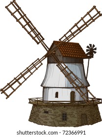 windmill drawn in a woodcut like method