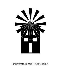A windmill is an ecological structure of black color on a white background. A vector image.