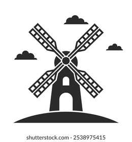 Windmill editable stroke outline icon isolated on white background flat vector illustration