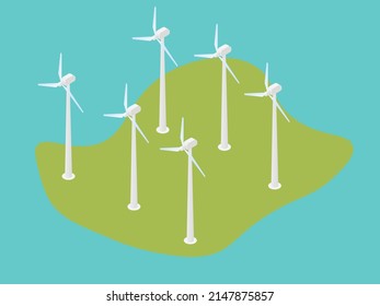 Windmill electricity energy source 3D isometric vector illustrations