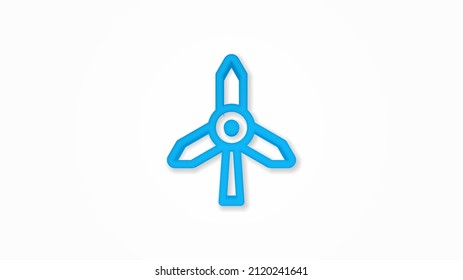windmill energy 3d line flat color icon. Realistic vector illustration. Pictogram isolated. Top view. Colorful transparent shadow design.