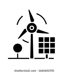 Windmill energy black icon, concept illustration, vector flat symbol, glyph sign.