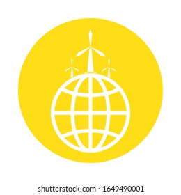 windmill energy environmental in sphere planet vector illustration design