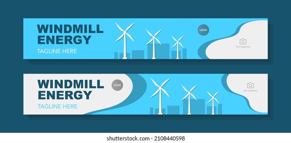Conjunto de cabezales de energía de molino de viento, concepto de banner web de energía eléctrica sostenible, anuncio de marketing horizontal abstracto de campo de turbina eólica, anuncio de cubierta corporativa ecológica, aislado.