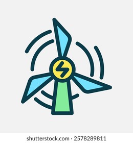 windmill energy icon Flat line color, free energy, ecology, renewable and green energy concept. Line and flat color icon.