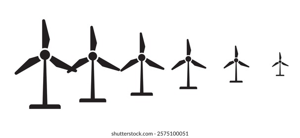 Windmill energy or Wind turbine icon in one line on white background. Electricity generator turbine isolated fan turning icon silhouette . Vector illustration.
