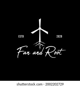 Windmill or fan with Strong Wooden Roots logo design