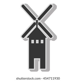 Windmill farm eolic , isolated flat icon with black and white colors.