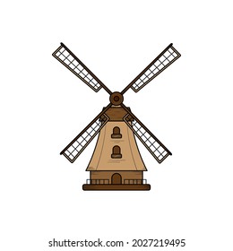 Windmill farm handdrawn illustration design template isolated 