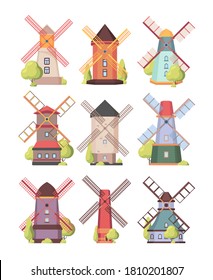 Windmill. Farm holland rural buildings watermill electricity generation vector windmill