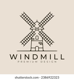 windmill or farm house logo line art vector illustration with minimalist design