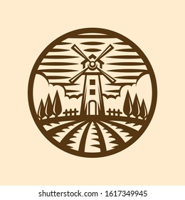 Windmill Farm Illustration Logo Template isolated on White Background