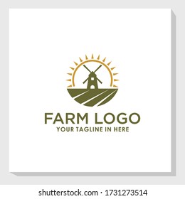 windmill farm vintage logo design template vector, village retro brand logo template 