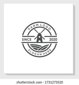 windmill farm vintage logo design template vector, village retro brand logo template 