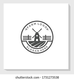 windmill farm vintage logo design template vector, village retro brand logo template 