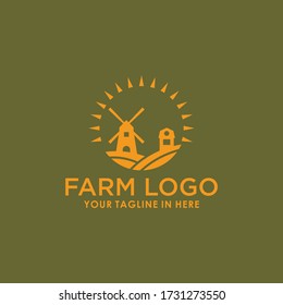 windmill farm vintage logo design template vector, village retro brand logo template 