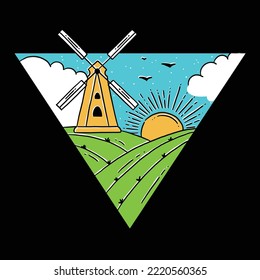 Ilustración de molino de viento en campo