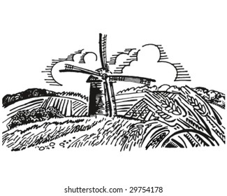 windmill in the fields vector illustration
