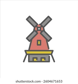 Windmill filled outline icon. Windmill color outline icon.