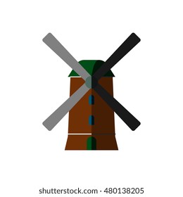 Windmill flat icon. Sign isolated on white background. Mill symbol. Vector illustration.