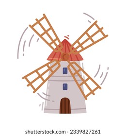 Windmill or Flour Mill with Rotating Wind-stick or Blades Vector Illustration