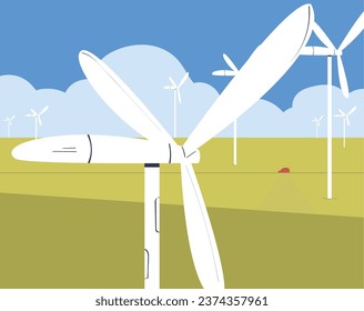Windmill Generator Field as Ecology and Planet Preservation Vector Illustration