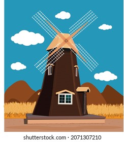 Molino de viento y trigo de oro