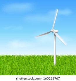 Windmill with grass and sky eco concept vector illustration template