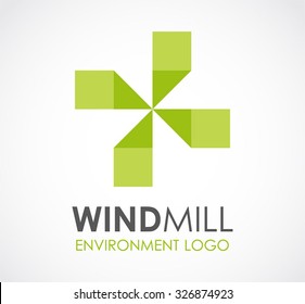 Windmill green natural energy abstract vector and logo design or template environment business icon of company identity symbol concept