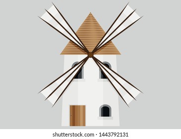 Windmill to grind grain on gray background.