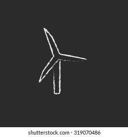 Windmill hand drawn in chalk on a blackboard vector white icon isolated on a black background.